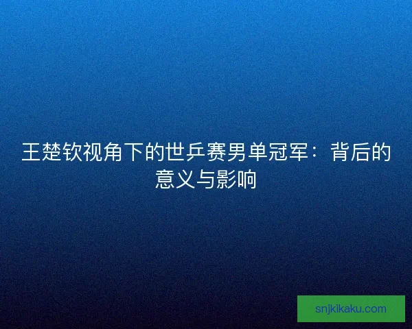 王楚钦视角下的世乒赛男单冠军：背后的意义与影响