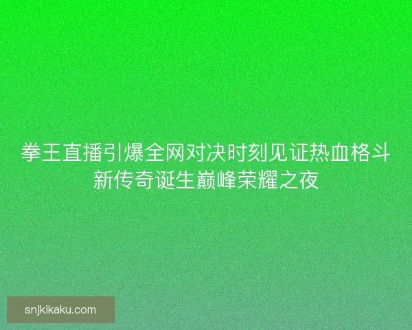 拳王直播引爆全网对决时刻见证热血格斗新传奇诞生巅峰荣耀之夜