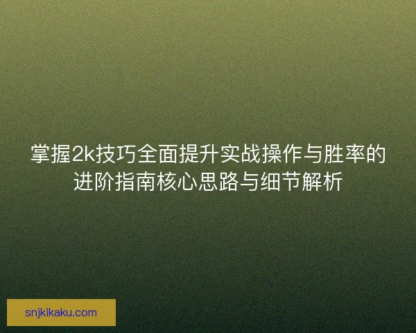 掌握2k技巧全面提升实战操作与胜率的进阶指南核心思路与细节解析